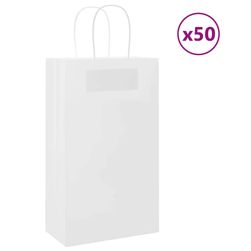 vidaXL Torby papierowe 50 szt. z uchwytami białe 21x11x36 cm