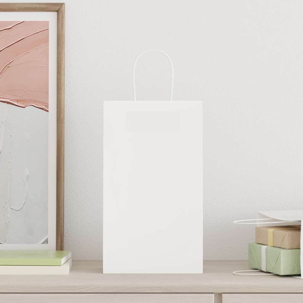 vidaXL Torby papierowe 50 szt. z uchwytami białe 21x11x36 cm