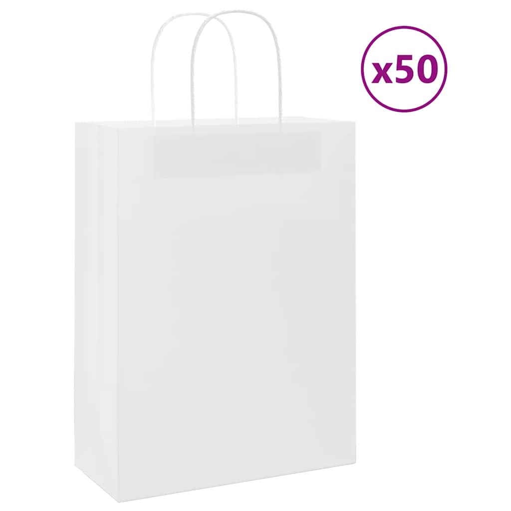 vidaXL Torby papierowe 50 szt. z uchwytami białe 26x12x35 cm