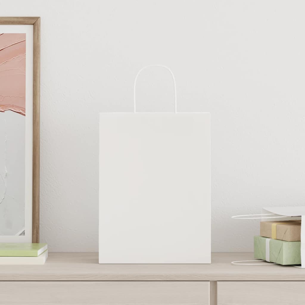 vidaXL Torby papierowe 50 szt. z uchwytami białe 26x12x35 cm