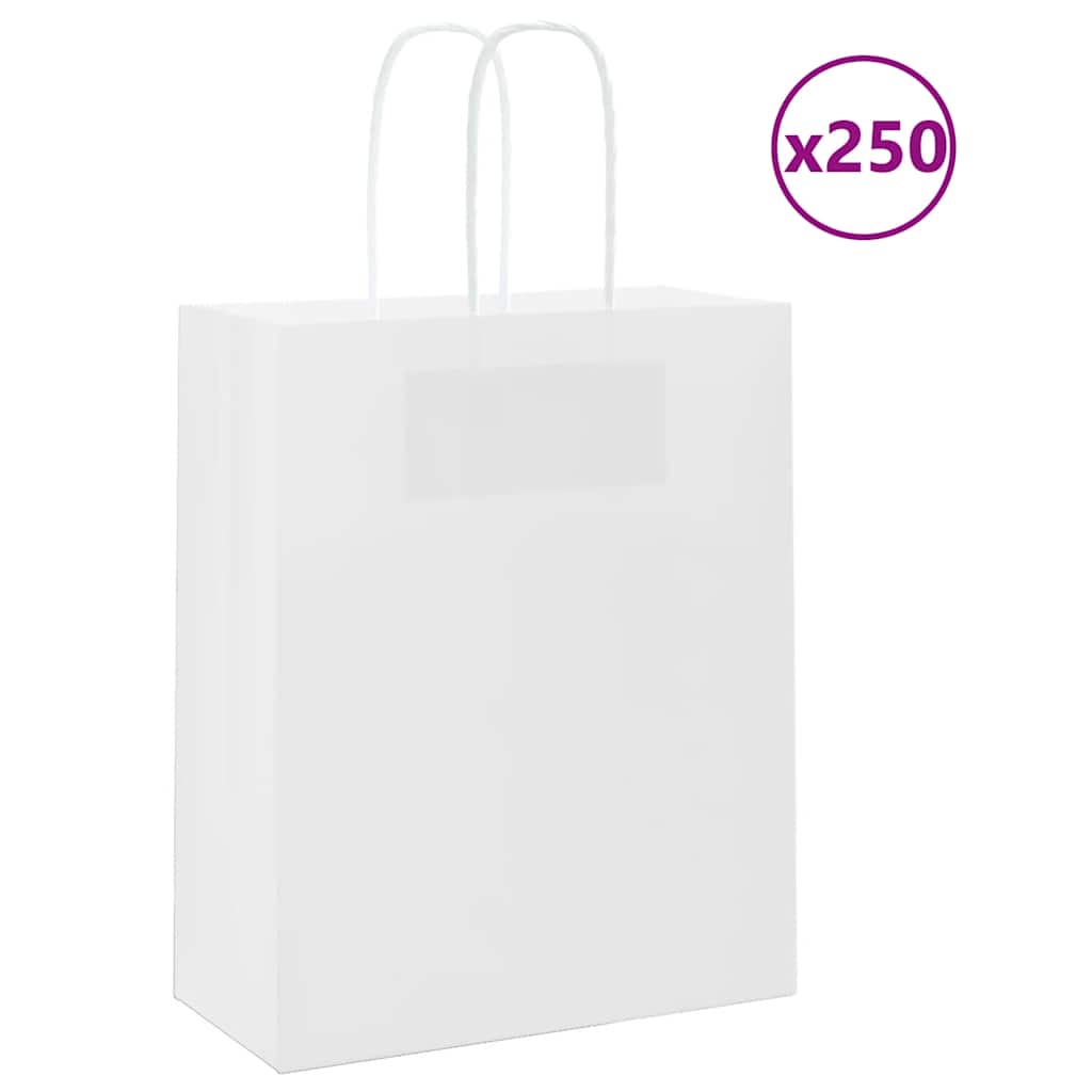 vidaXL Torby papierowe 250 szt. z uchwytami białe 18x8x22 cm