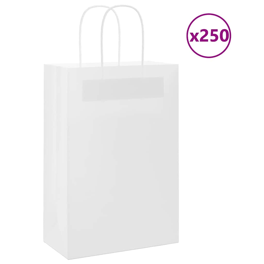 vidaXL Torby papierowe 250 szt. z uchwytami białe 21x11x31 cm