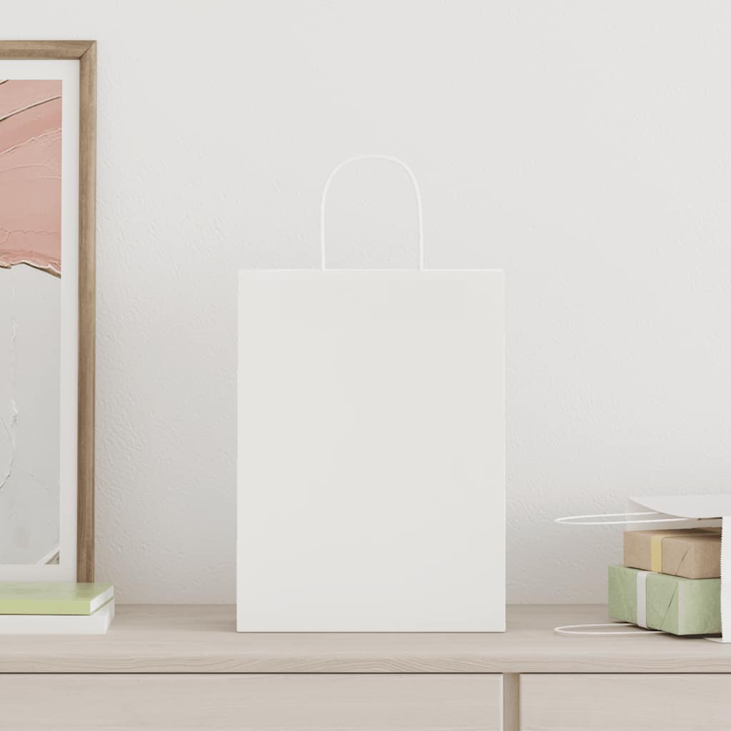 vidaXL Torby papierowe 250 szt. z uchwytami białe 26x12x35 cm