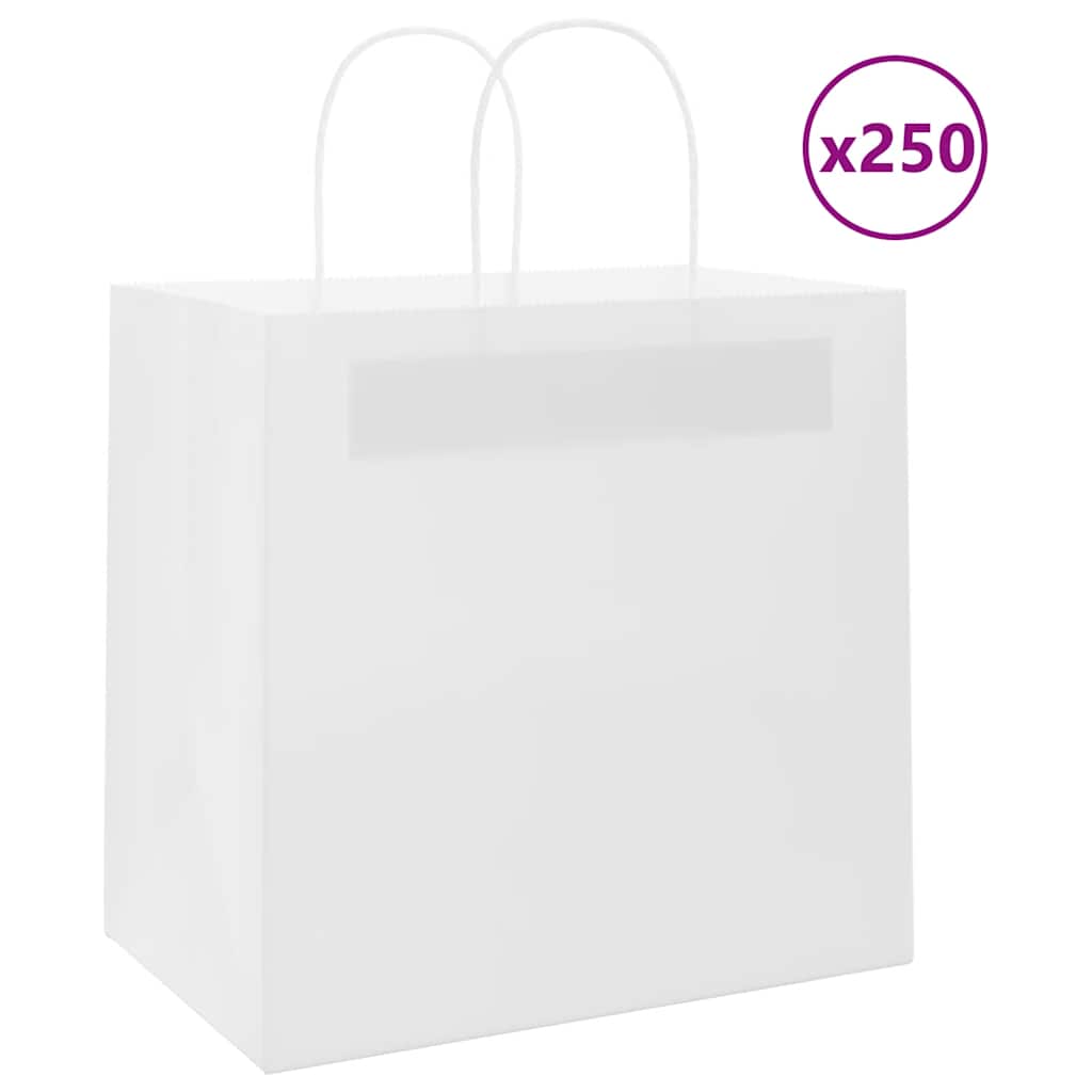vidaXL Torby papierowe 250 szt. z uchwytami białe 26x17x25 cm