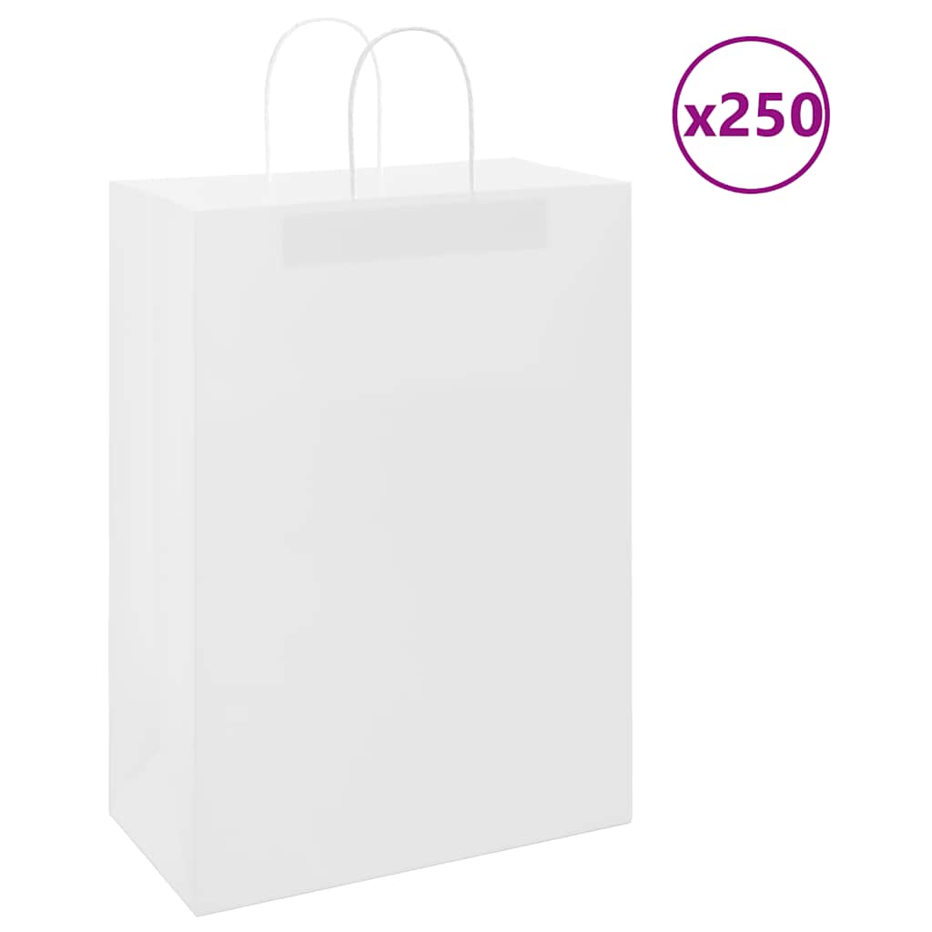 vidaXL Torby papierowe 250 szt. z uchwytami białe 32x17x44 cm