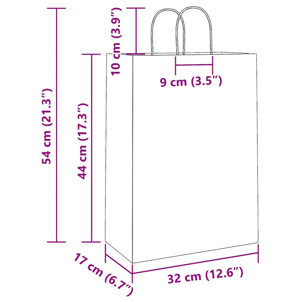 vidaXL Torby papierowe 250 szt. z uchwytami białe 32x17x44 cm
