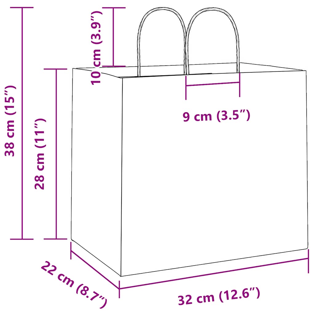 vidaXL Torby papierowe 250 szt. z uchwytami białe 32x22x28 cm