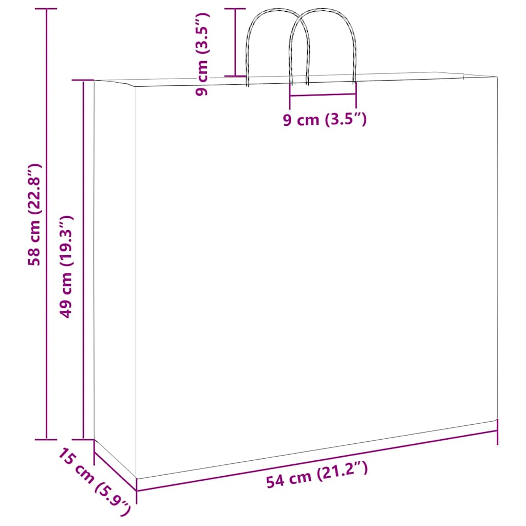 vidaXL Torby papierowe 250 szt. z uchwytami białe 54x15x49 cm
