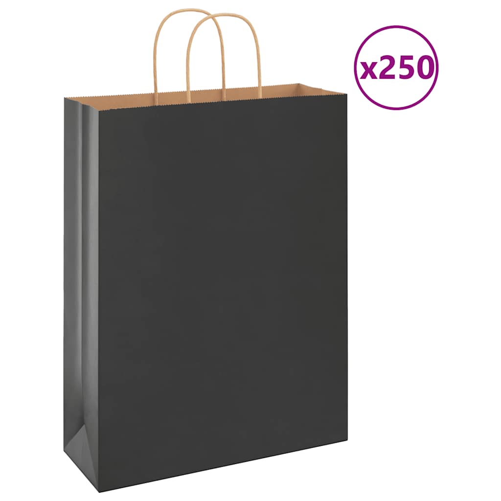 vidaXL Torby papierowe 250 szt. z uchwytami Czarne 32x12x42 cm