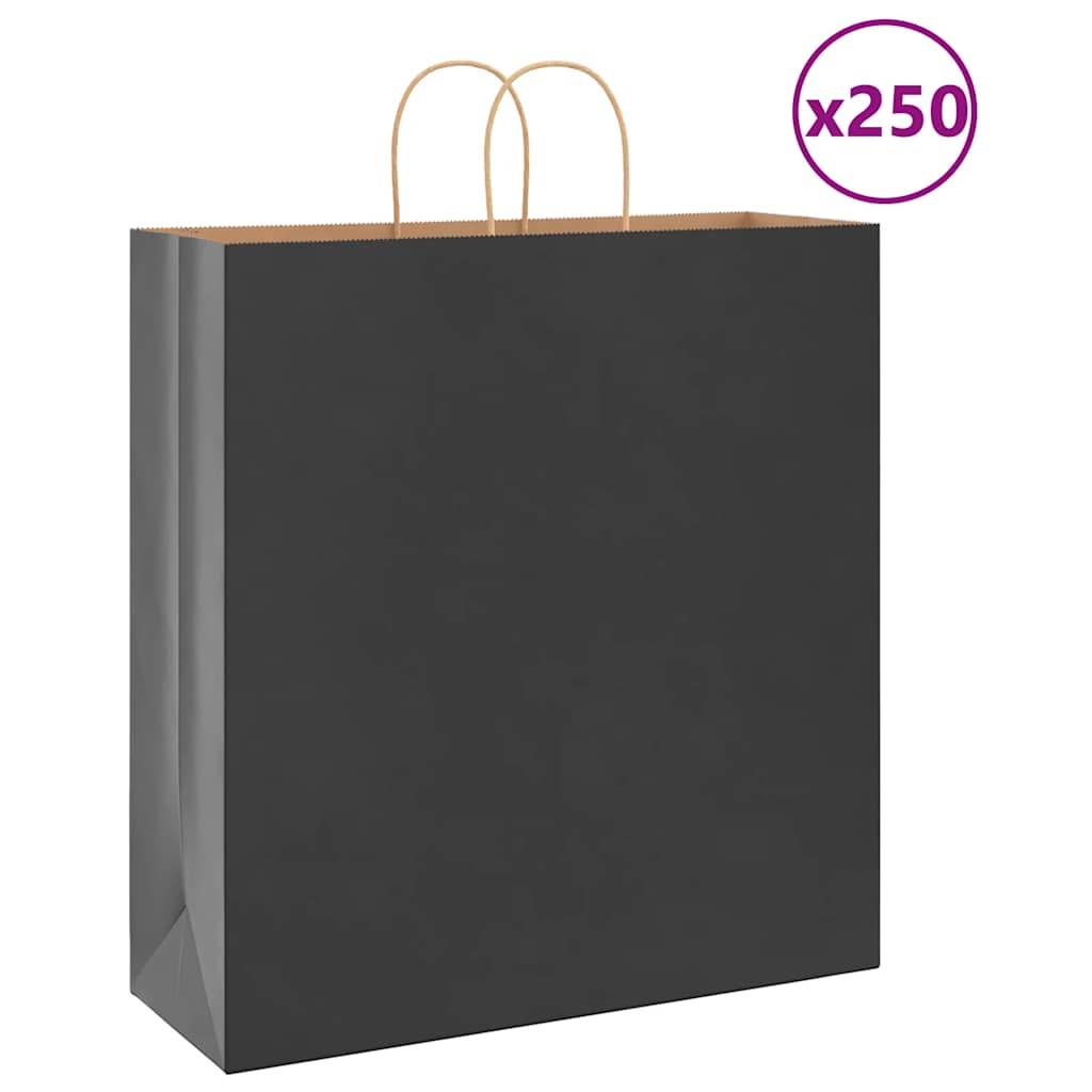 vidaXL Torby papierowe 250 szt. z uchwytami Czarne 45x17x48 cm