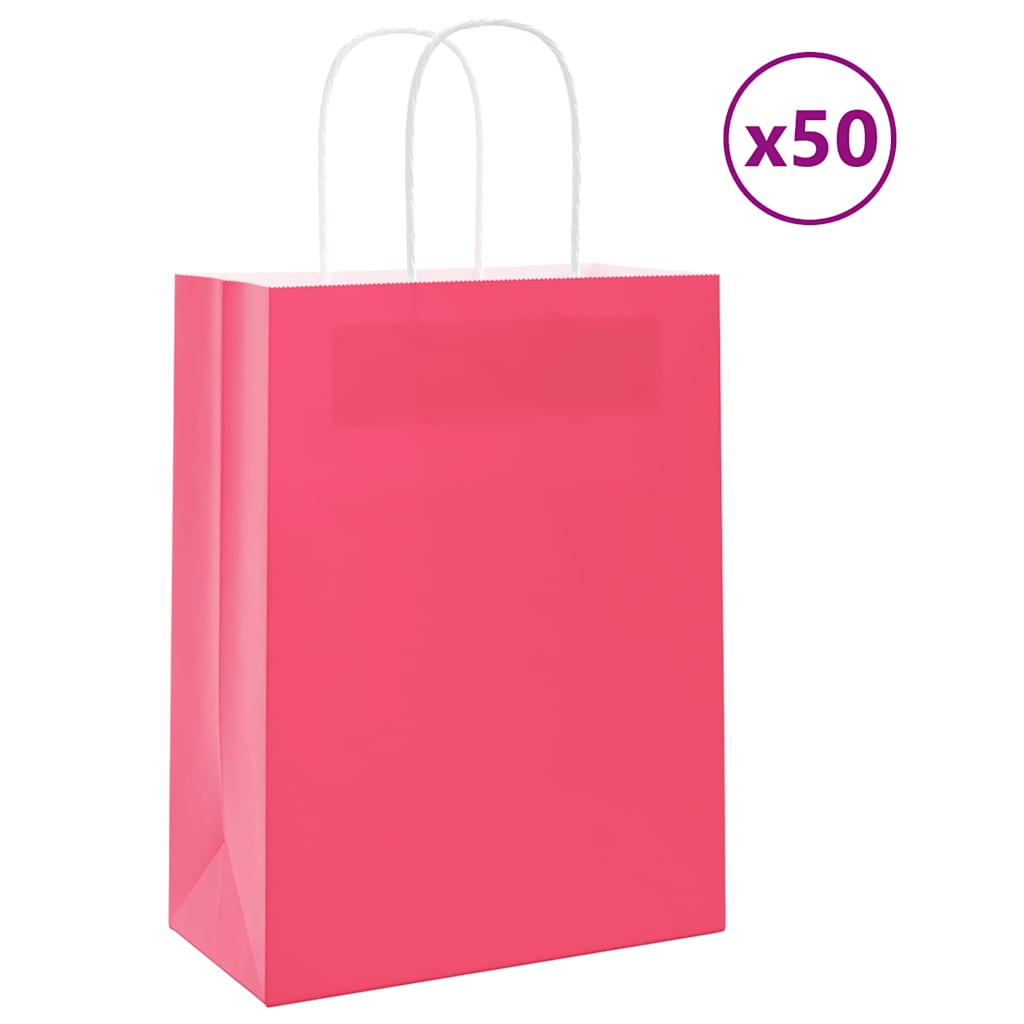 vidaXL Torby papierowe 50 szt. z uchwytami Różowe 21x11x28 cm