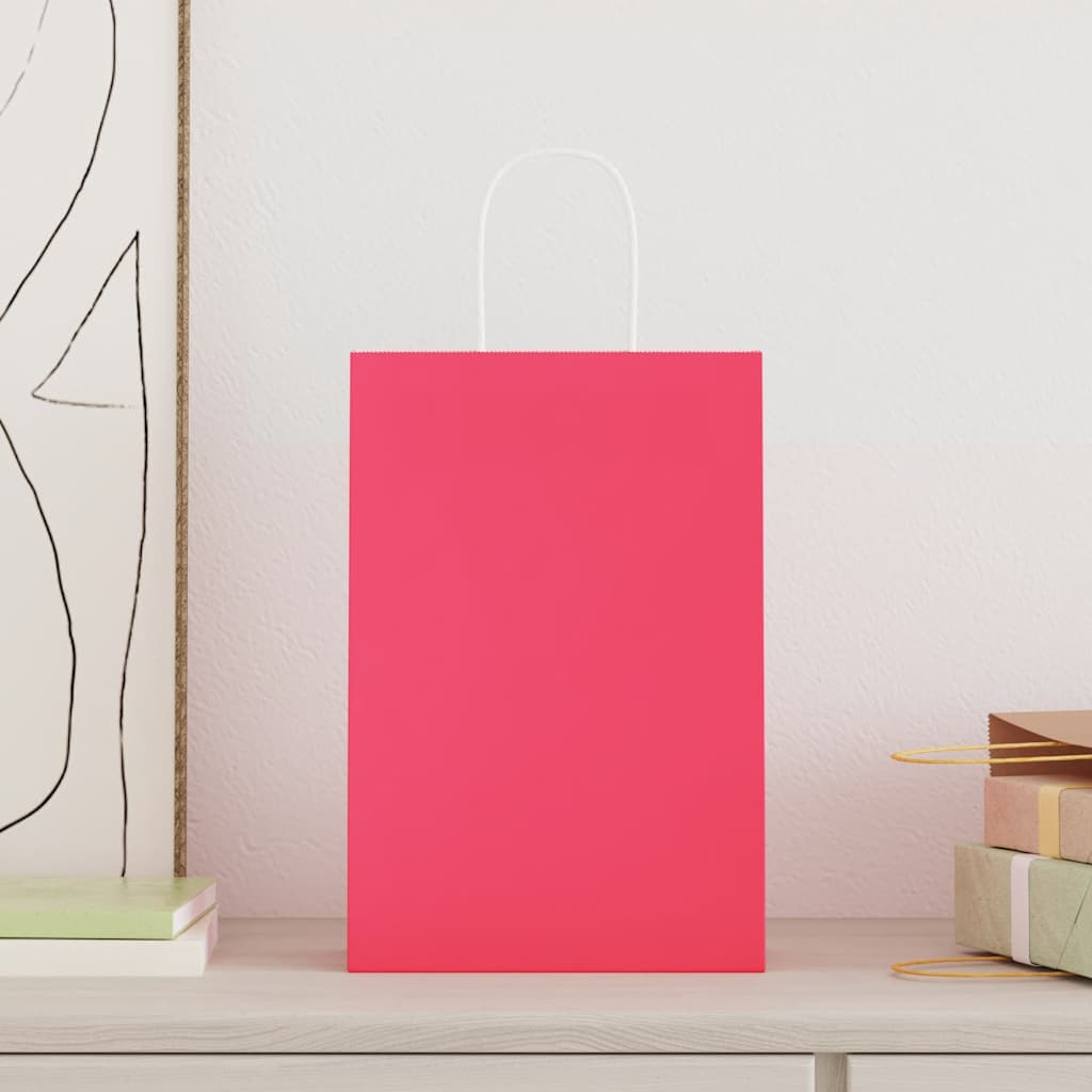 vidaXL Torby papierowe 50 szt. z uchwytami różowe 21x11x31 cm