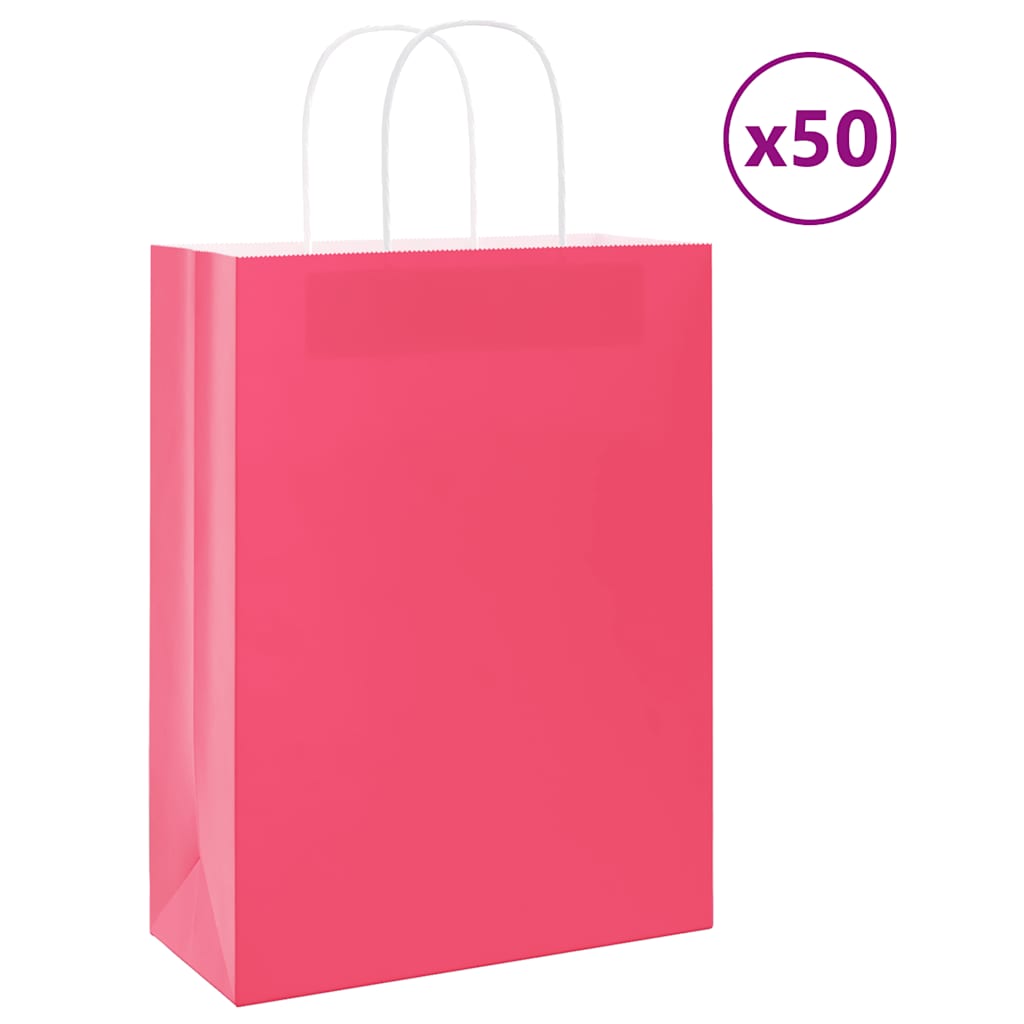 vidaXL Torby papierowe 50 szt. z uchwytami Różowe 26x12x35 cm