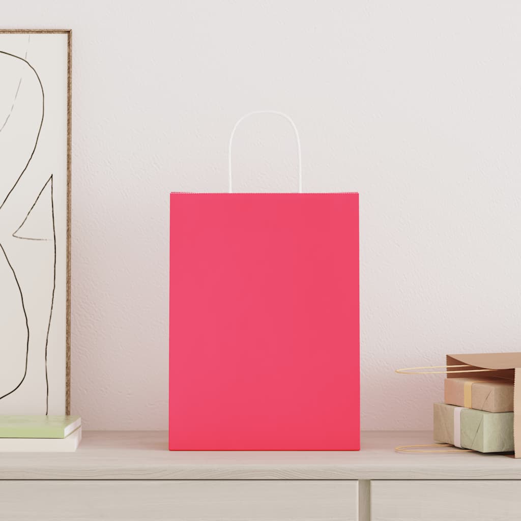 vidaXL Torby papierowe 50 szt. z uchwytami Różowe 26x12x35 cm