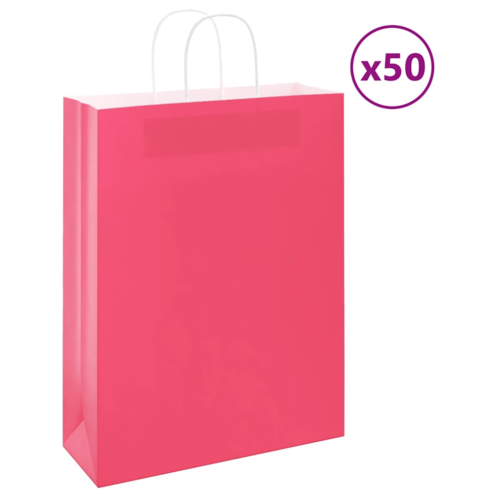 vidaXL Torby papierowe 50 szt. z uchwytami różowe 32x12x42 cm