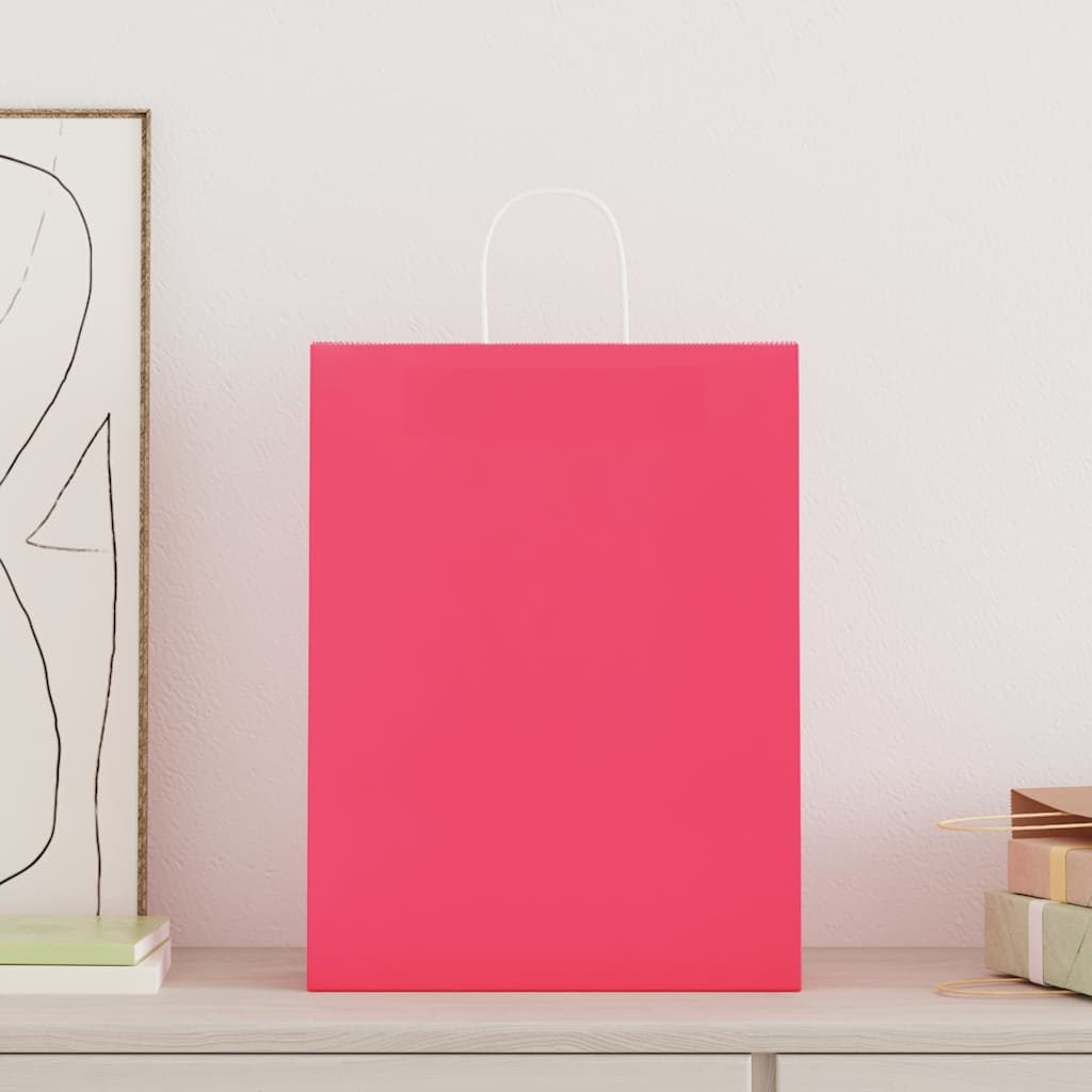 vidaXL Torby papierowe 50 szt. z uchwytami różowe 32x12x42 cm