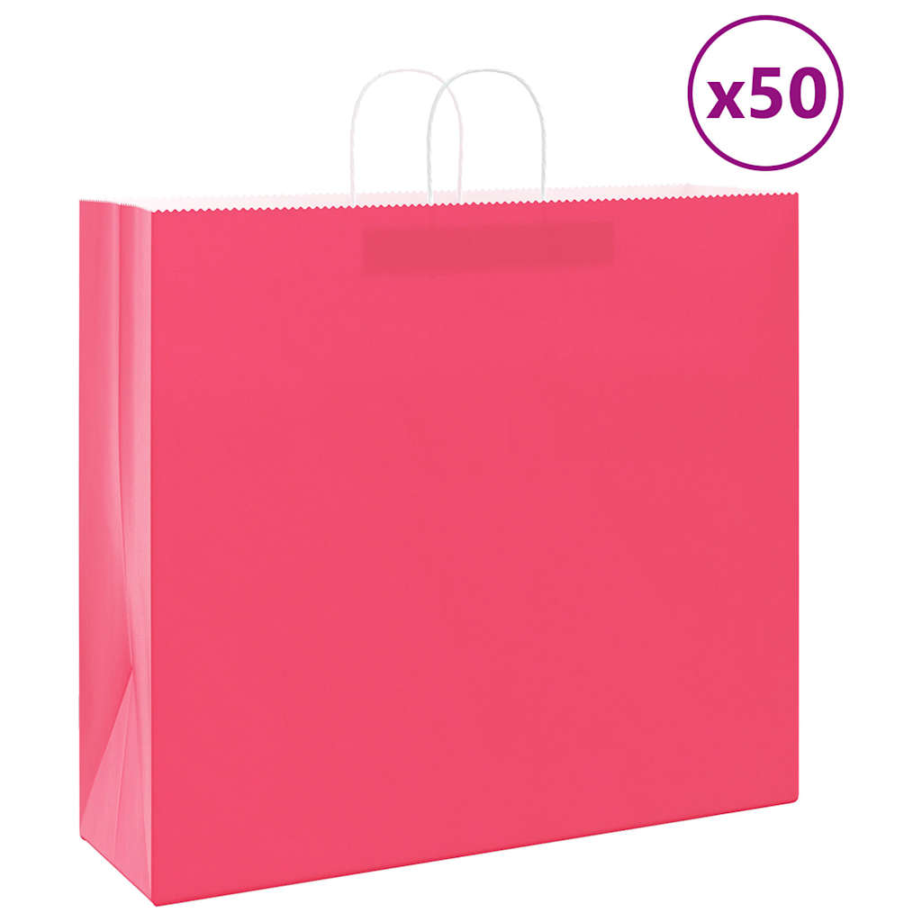 vidaXL Torby papierowe 50 szt. z uchwytami różowe 54x15x49 cm