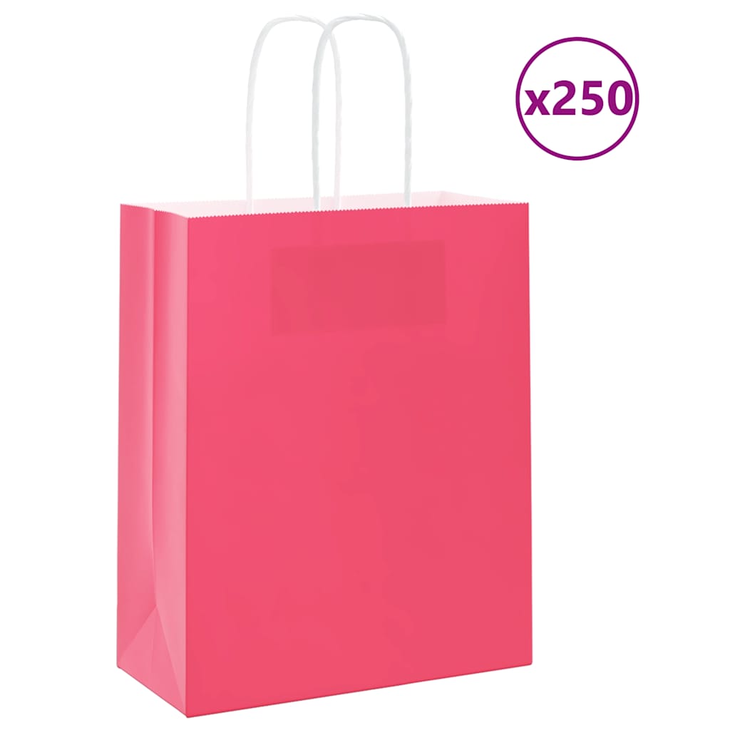 vidaXL Torby papierowe 250 szt. z uchwytami Różowe 18x8x22 cm