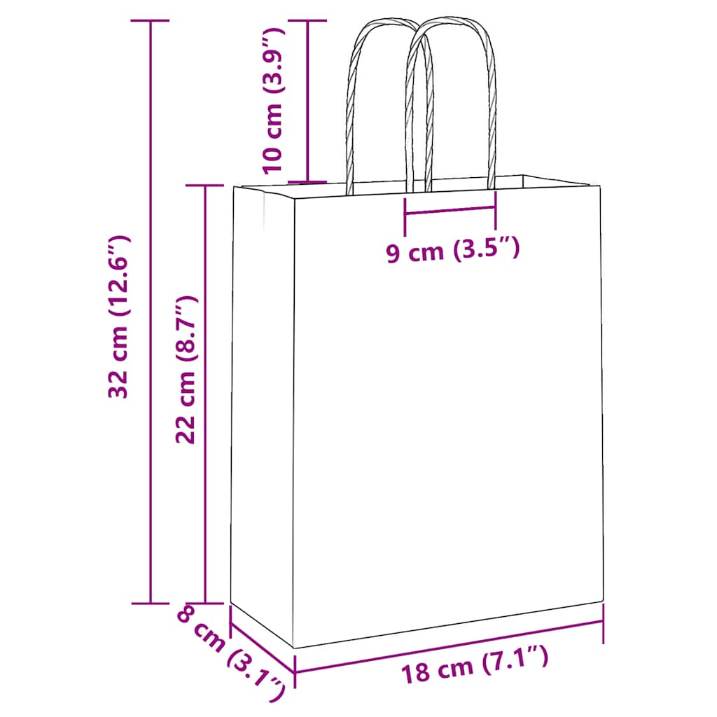 vidaXL Torby papierowe 250 szt. z uchwytami Różowe 18x8x22 cm