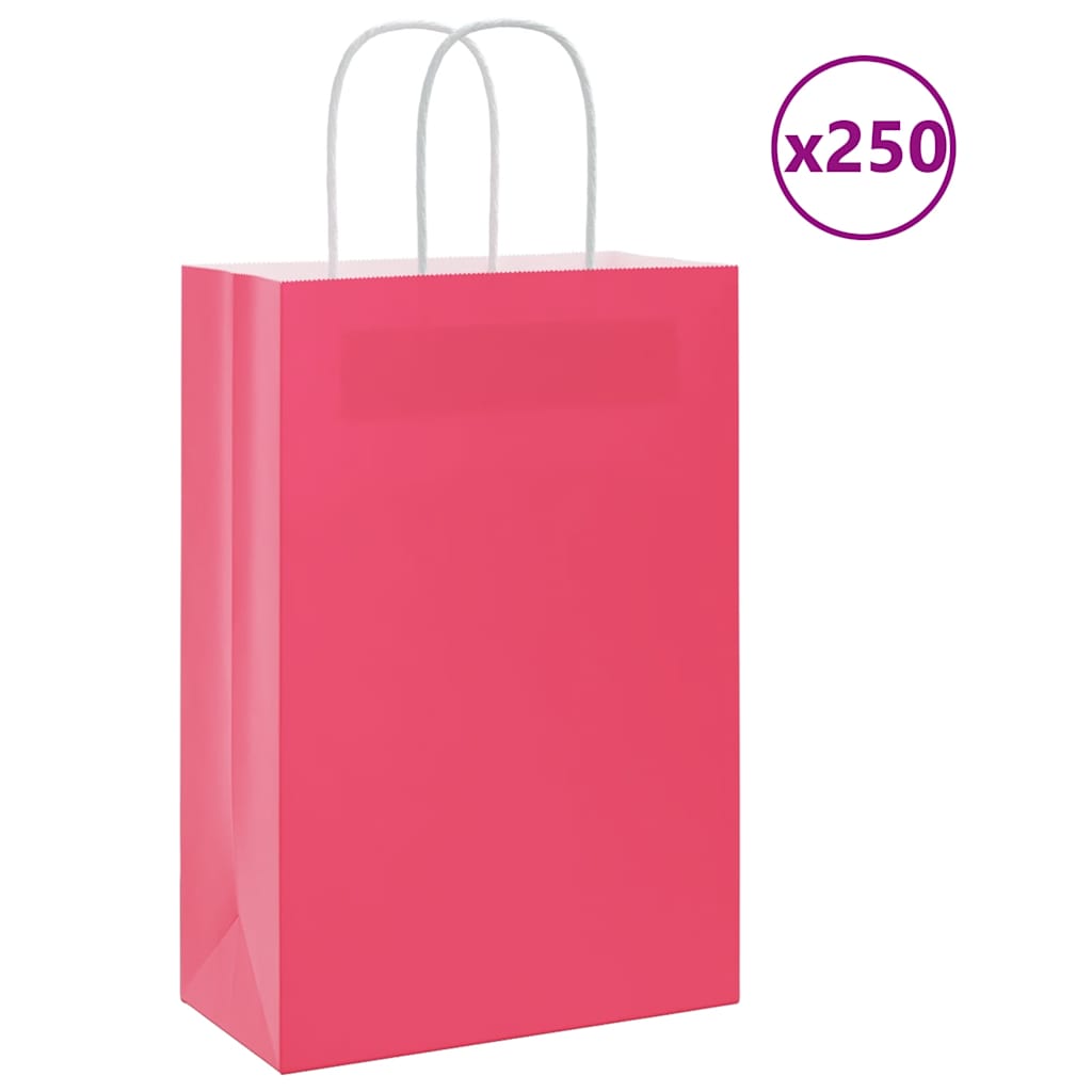 vidaXL Torby papierowe 250 szt. z uchwytami Różowe 21x11x31 cm