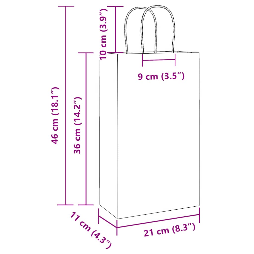 vidaXL Torby papierowe 250 szt. z uchwytami Różowe 21x11x36 cm