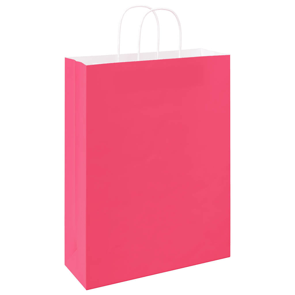 vidaXL Torby papierowe 250 szt. z uchwytami Różowe 32x12x42 cm