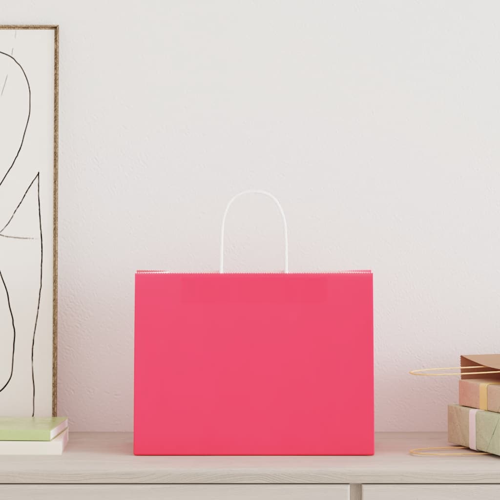 vidaXL Torby papierowe 250 szt. z uchwytami Różowe 32x17x25 cm