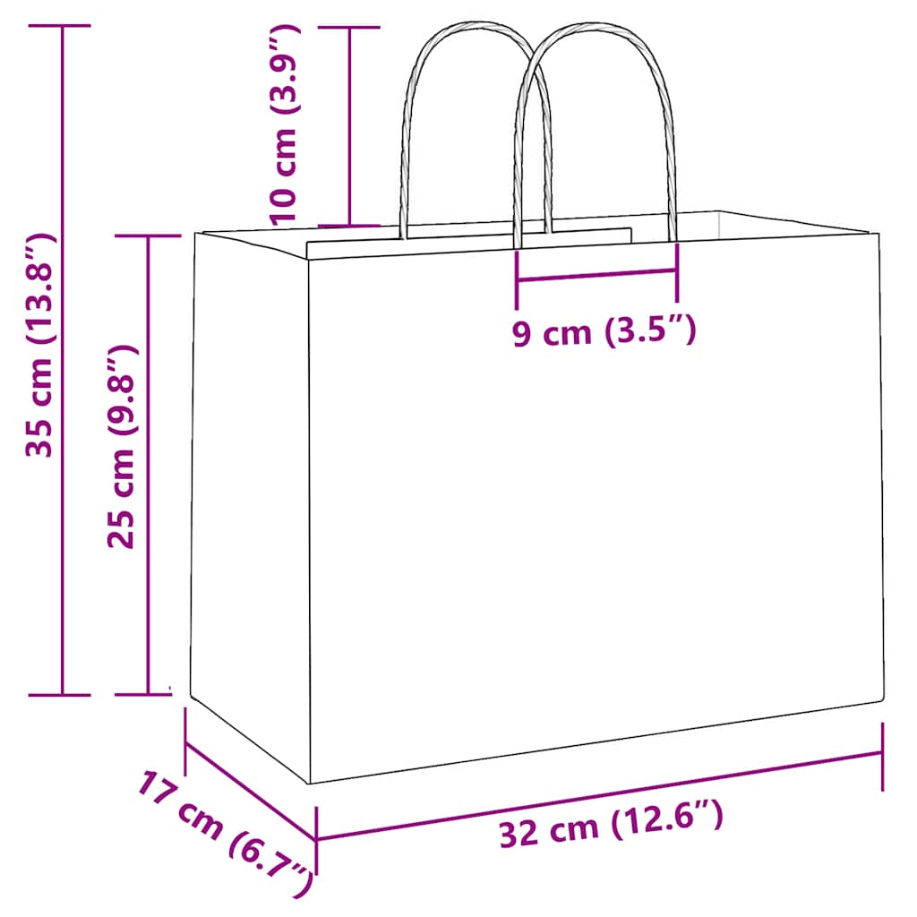 vidaXL Torby papierowe 250 szt. z uchwytami Różowe 32x17x25 cm