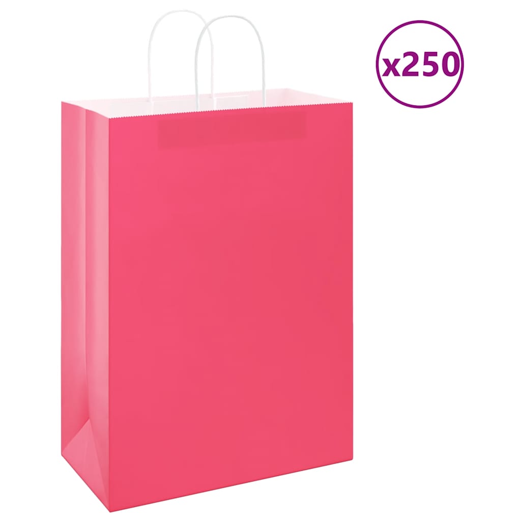 vidaXL Torby papierowe 250 szt. z uchwytami Różowe 32x17x44 cm