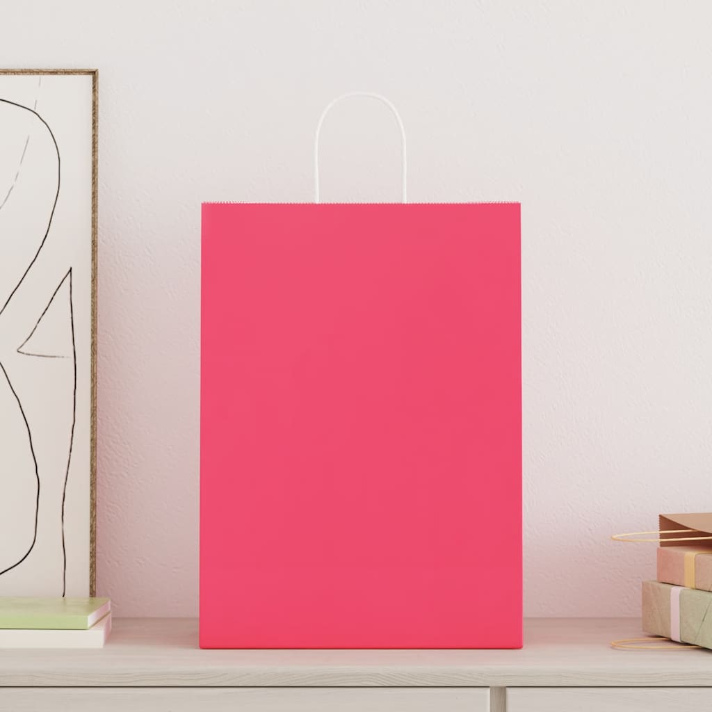 vidaXL Torby papierowe 250 szt. z uchwytami Różowe 32x17x44 cm