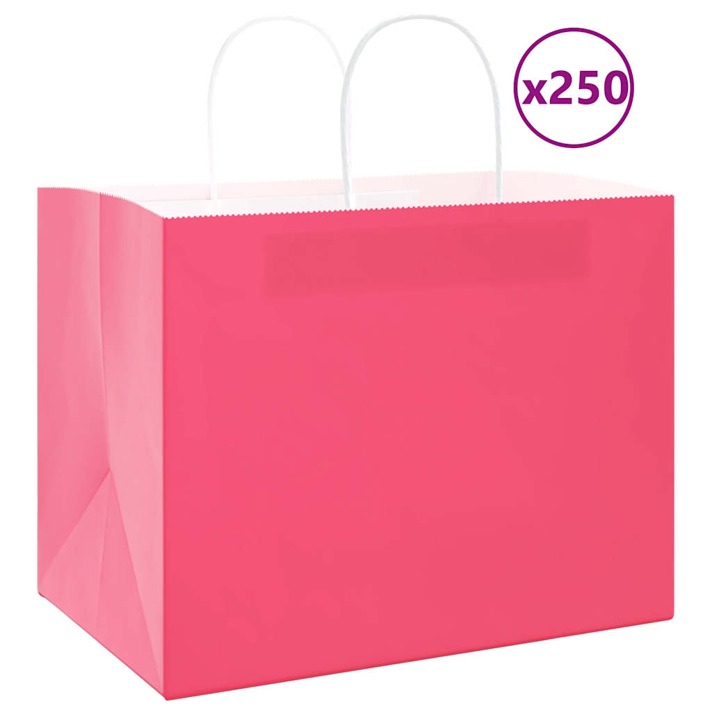 vidaXL Torby papierowe 250 szt. z uchwytami Różowe 32x22x24 cm