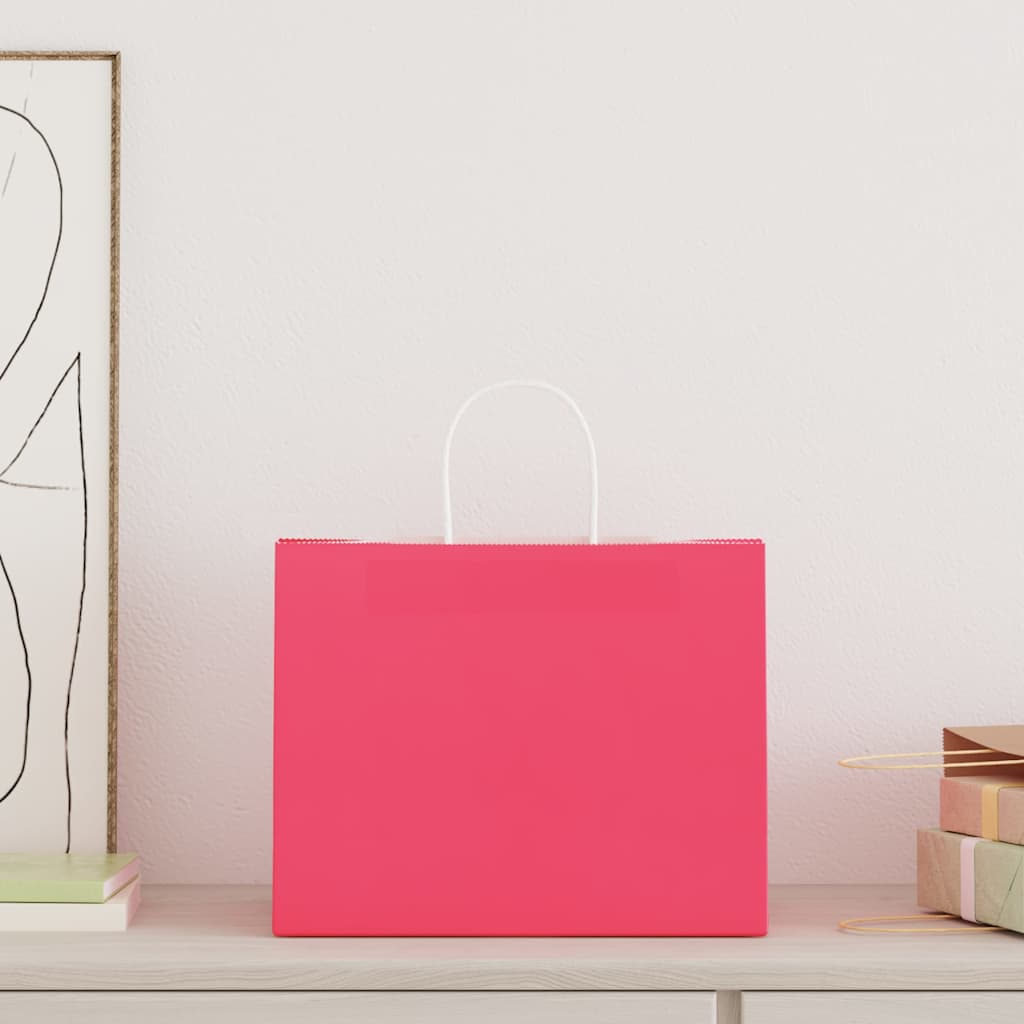 vidaXL Torby papierowe 250 szt. z uchwytami Różowe 32x22x24 cm