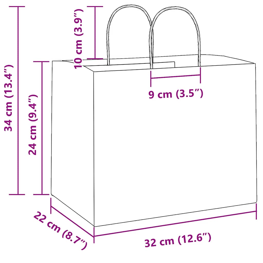 vidaXL Torby papierowe 250 szt. z uchwytami Różowe 32x22x24 cm