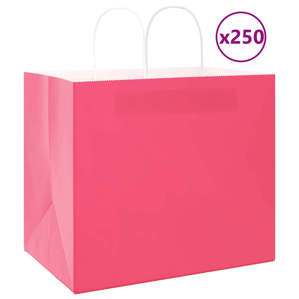 vidaXL Torby papierowe 250 szt. z uchwytami Różowe 32x22x28 cm