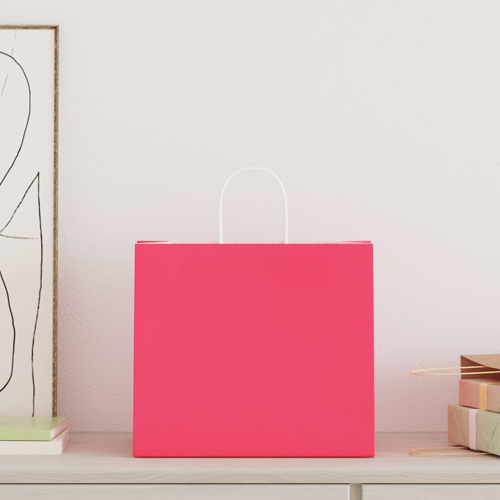 vidaXL Torby papierowe 250 szt. z uchwytami Różowe 32x22x28 cm