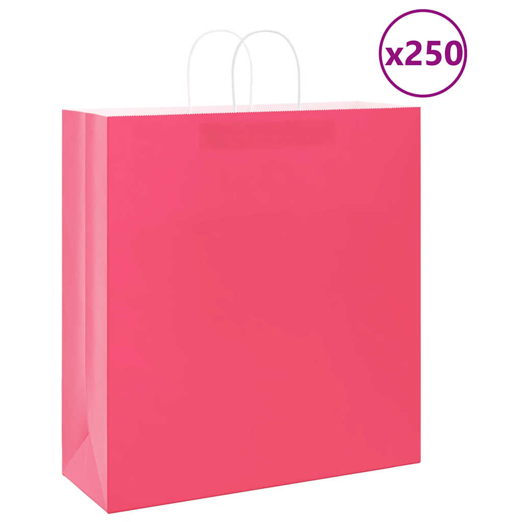vidaXL Torby papierowe 250 szt. z uchwytami Różowe 45x17x48 cm