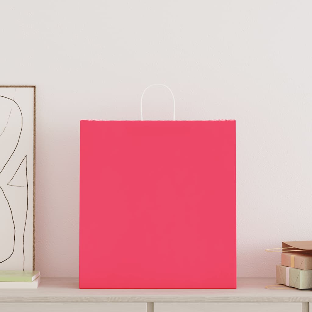 vidaXL Torby papierowe 250 szt. z uchwytami Różowe 45x17x48 cm