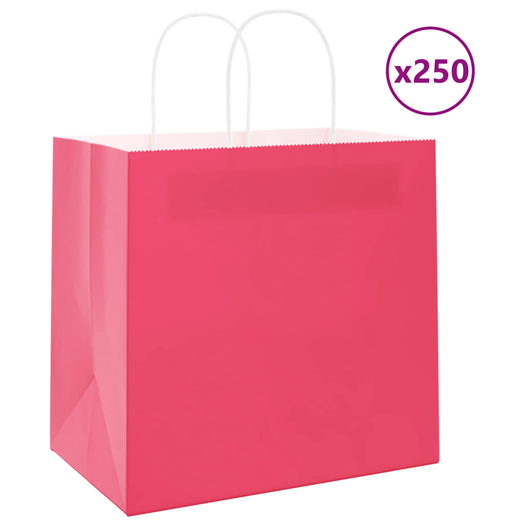 vidaXL Torby papierowe 250 szt. z uchwytami Różowe 54x15x49 cm