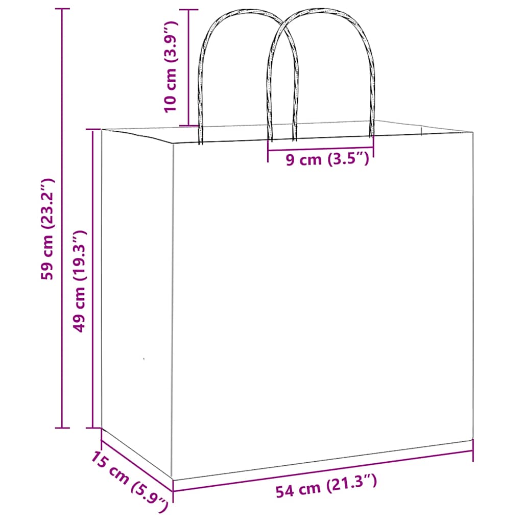 vidaXL Torby papierowe 250 szt. z uchwytami Różowe 54x15x49 cm
