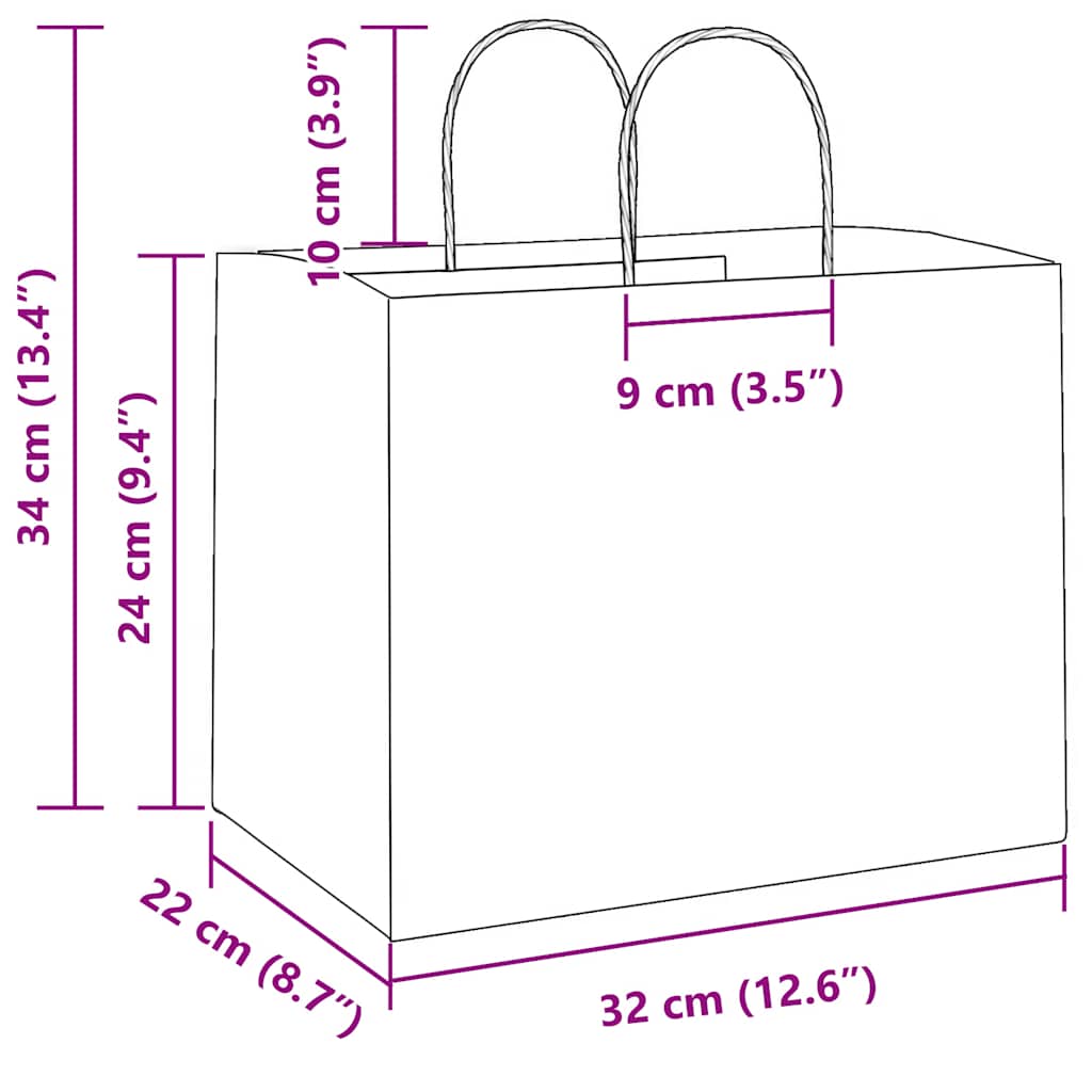 vidaXL Torby papierowe 250 szt. z uchwytami Niebieskie 32x22x24 cm