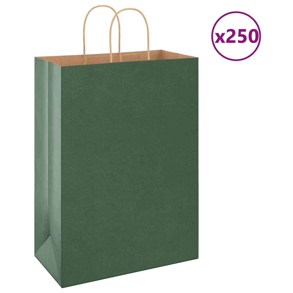 vidaXL Torby papierowe 250 szt. z uchwytami zielone 32x17x44 cm