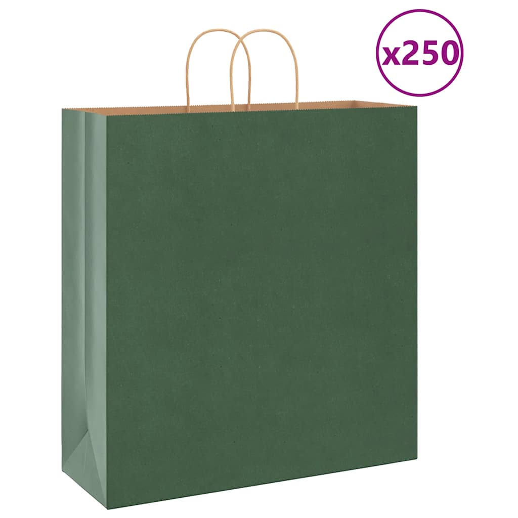 vidaXL Torby papierowe 250 szt. z uchwytami zielone 45x17x48 cm