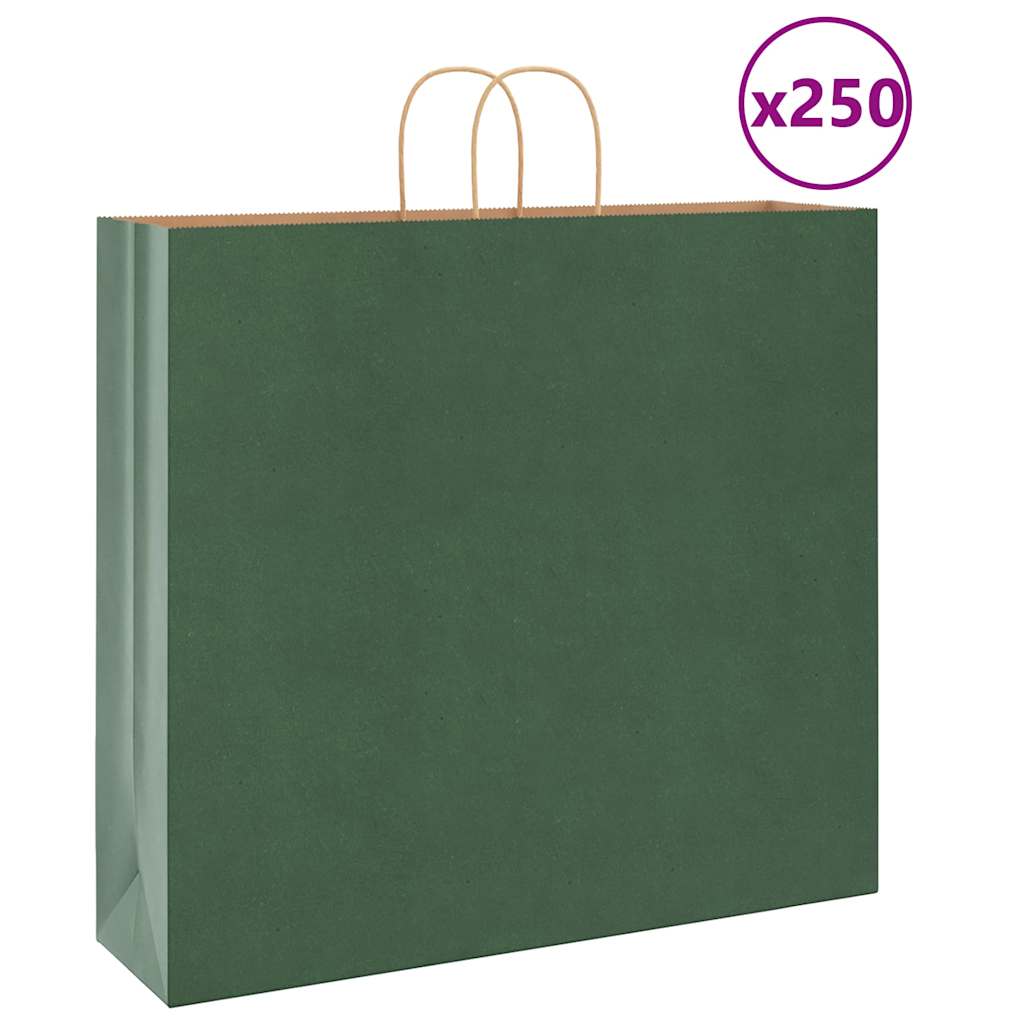 vidaXL Torby papierowe 250 szt. z uchwytami zielone 54x15x49 cm