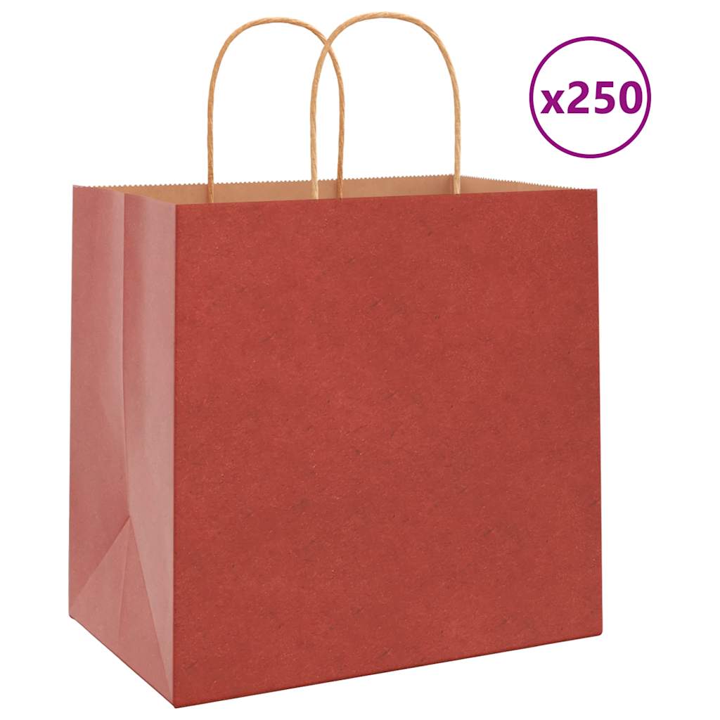 vidaXL Torby papierowe 250 szt. z uchwytami czerwone 26x17x25 cm