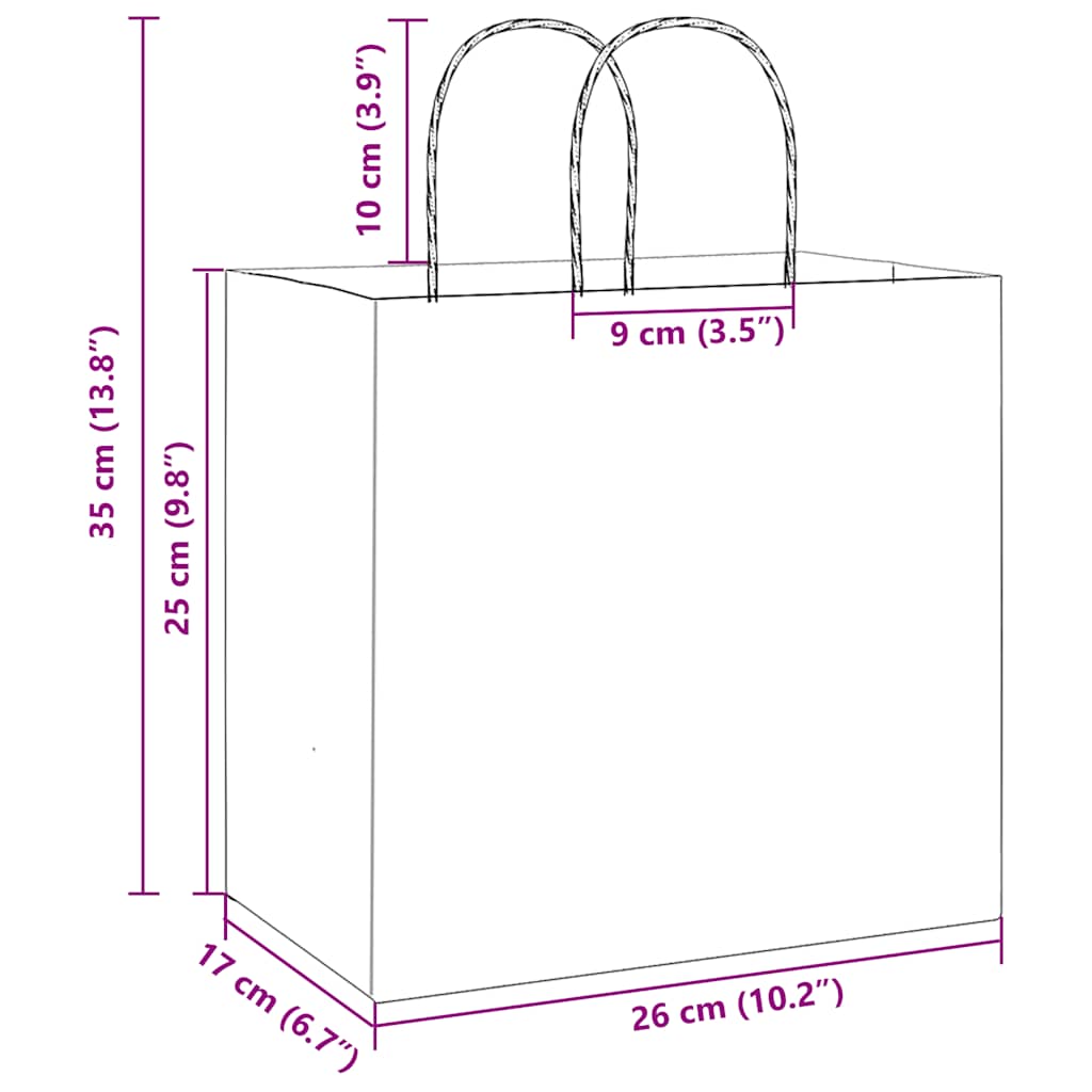 vidaXL Torby papierowe 250 szt. z uchwytami czerwone 26x17x25 cm
