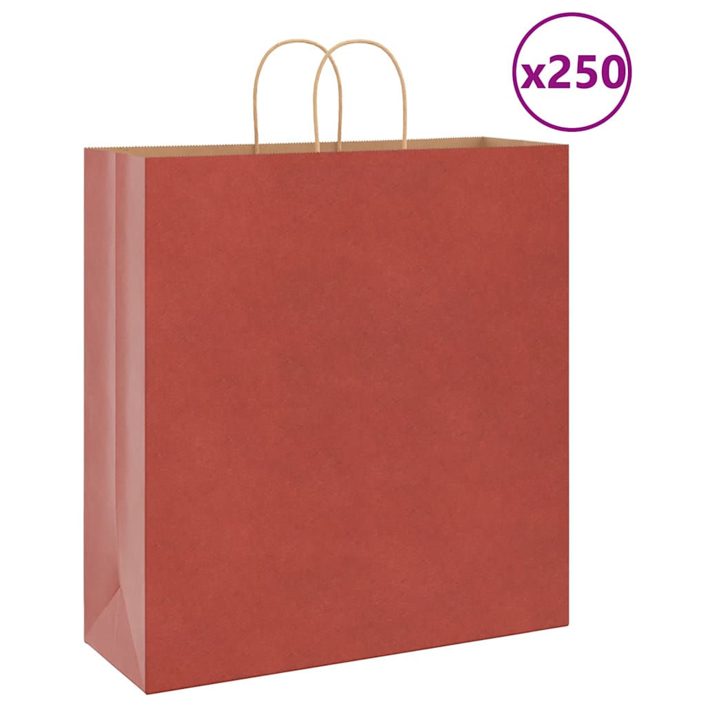 vidaXL Torby papierowe 250 szt. z uchwytami czerwone 45x17x48 cm