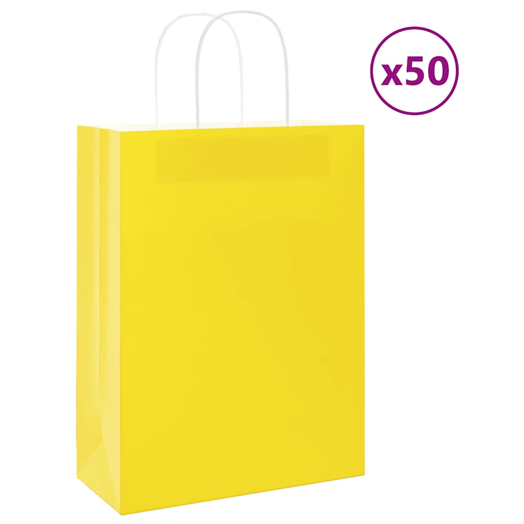 vidaXL Torby papierowe 50 szt. z uchwytami żółte 26x12x35 cm