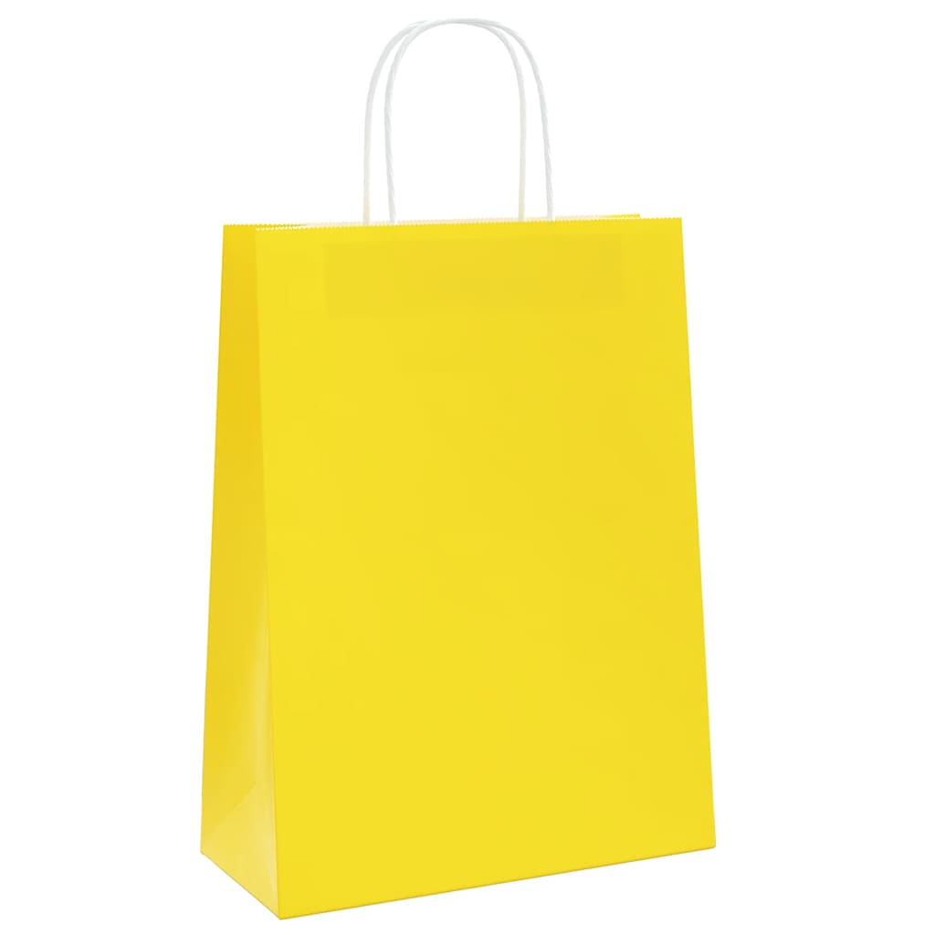 vidaXL Torby papierowe 50 szt. z uchwytami żółte 26x12x35 cm