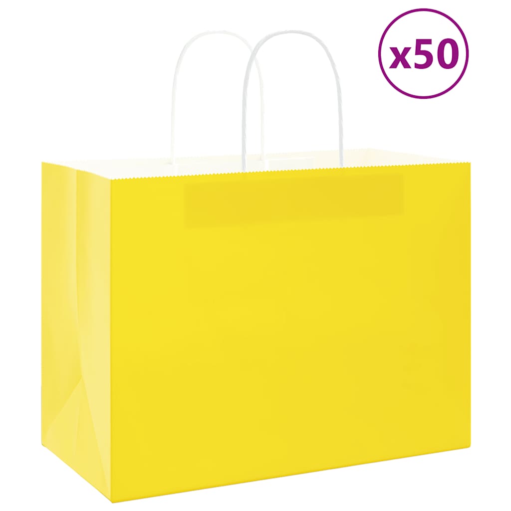 vidaXL Torby papierowe 50 szt. z uchwytami żółte 32x17x25 cm