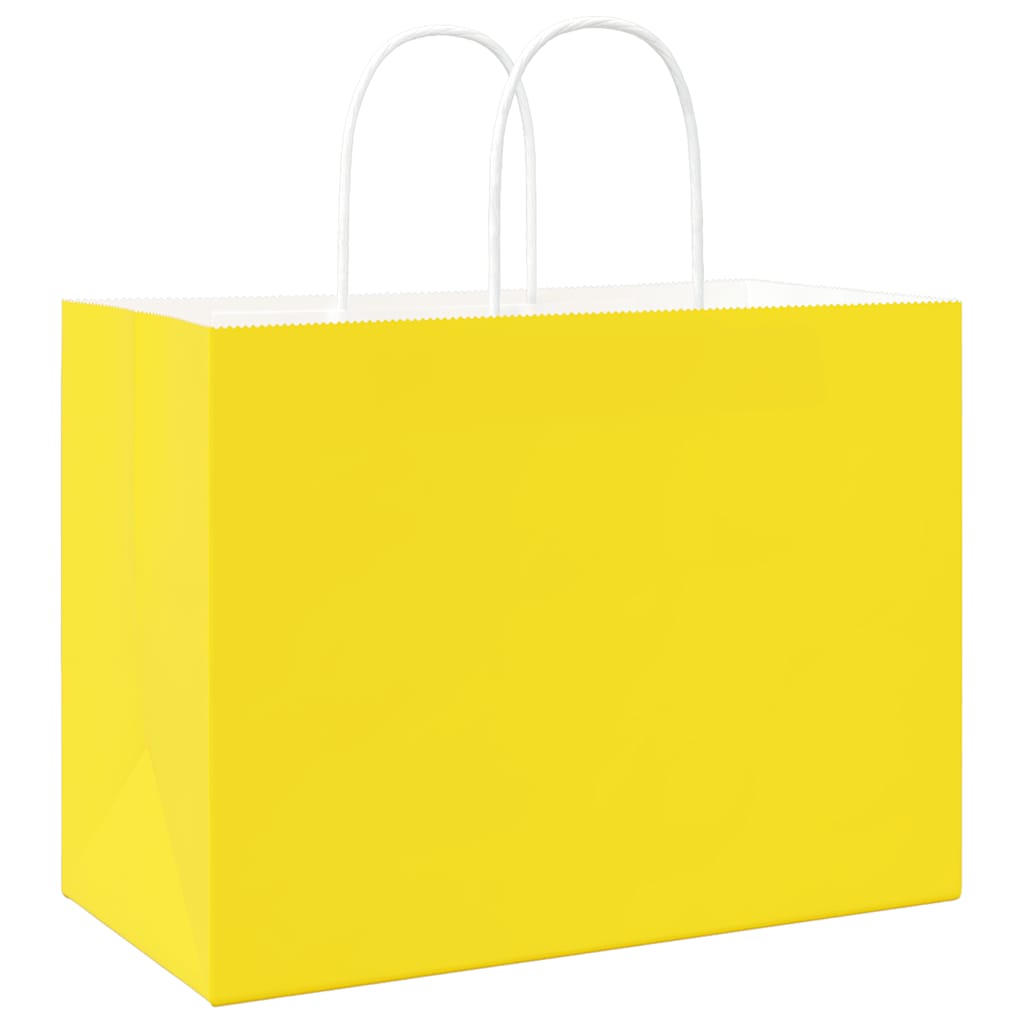 vidaXL Torby papierowe 50 szt. z uchwytami żółte 32x17x25 cm